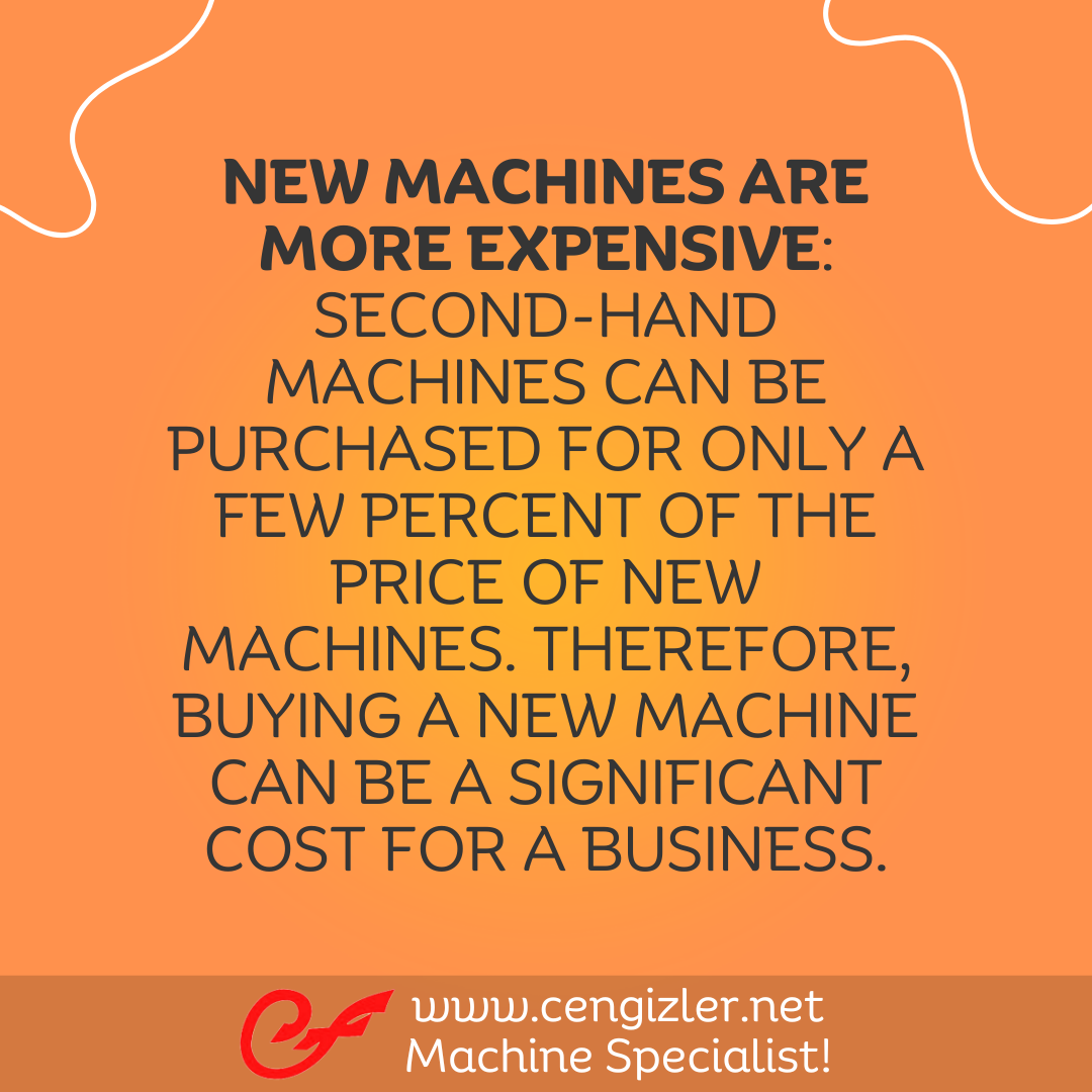 2 New machines are more expensive. Second-hand machines can be purchased for only a few percent of the price of new machines. Therefore, buying a new machine can be a significant cost for a business